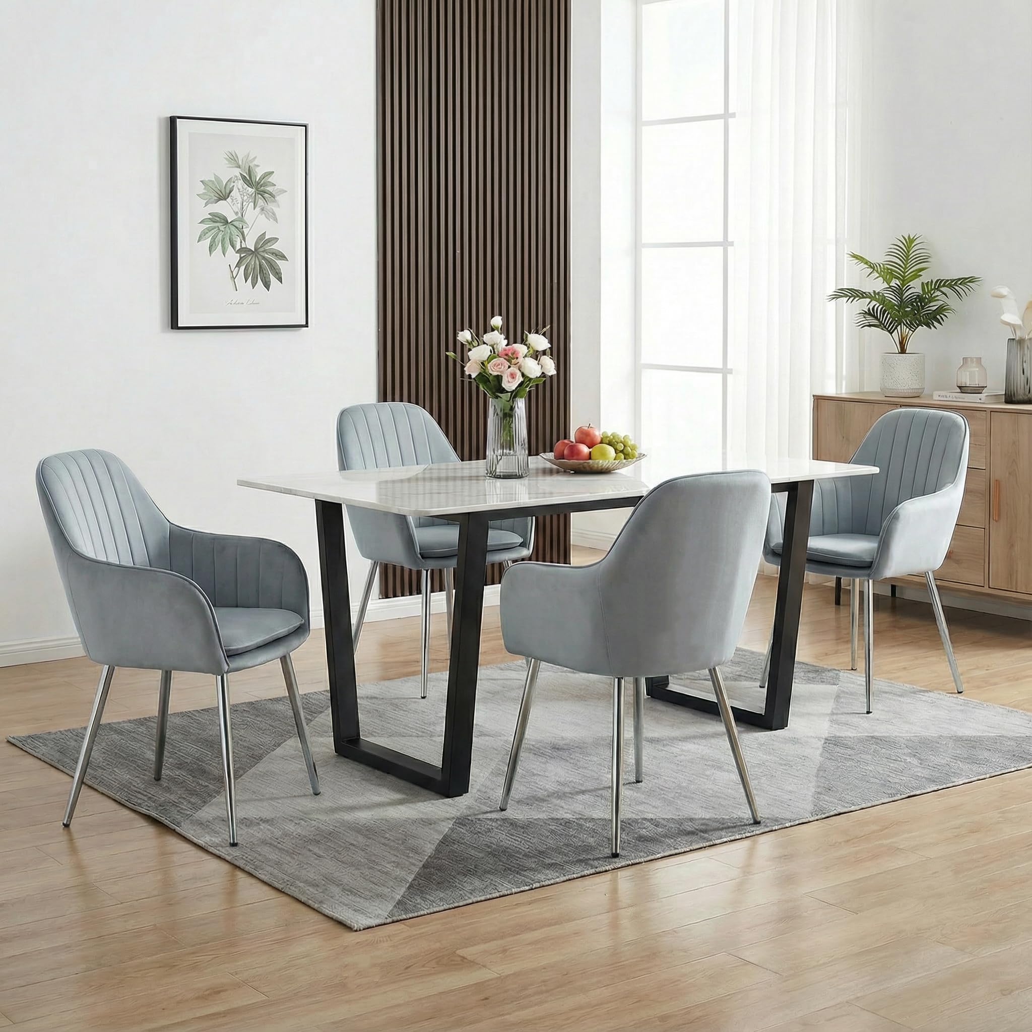 Alivio Set of 2 Upholstered Dining Chairs, Velvet Accent Arm Chair with Removable Seat Cushion & Metal Legs, Modern Curved Chairs for Dining Room, Living Room, Bedroom (Grey, Pack of 2)