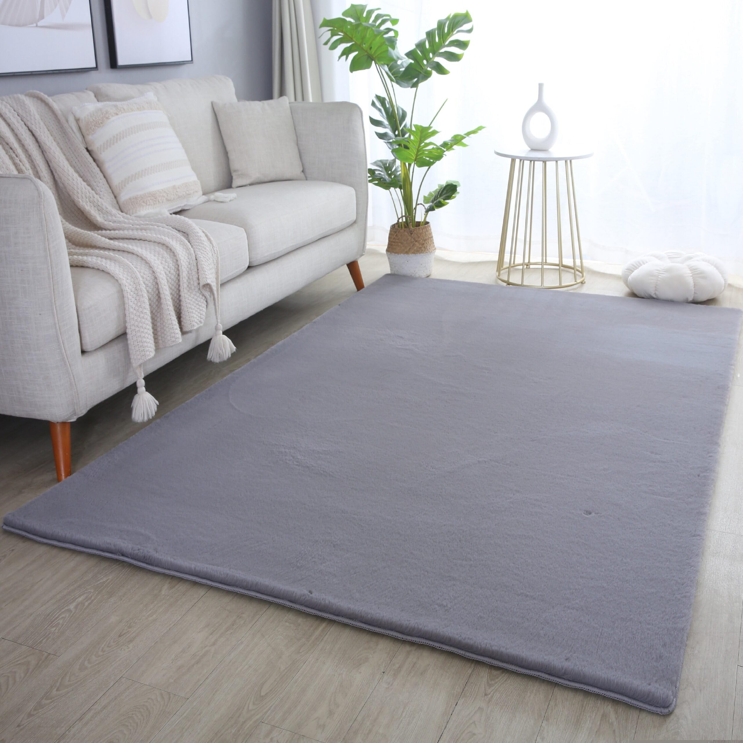 Plushtale, Soft Fluffy Plain Living Room Area Rug, Anthracite, 60x100cm