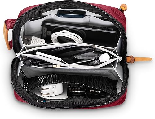 Vista 33 de Tech Bag Organizer - Pequeña bolsa organizadora de artículos electrónicos para viajes, funda de viaje premium con detalles de cuero, bolsillo