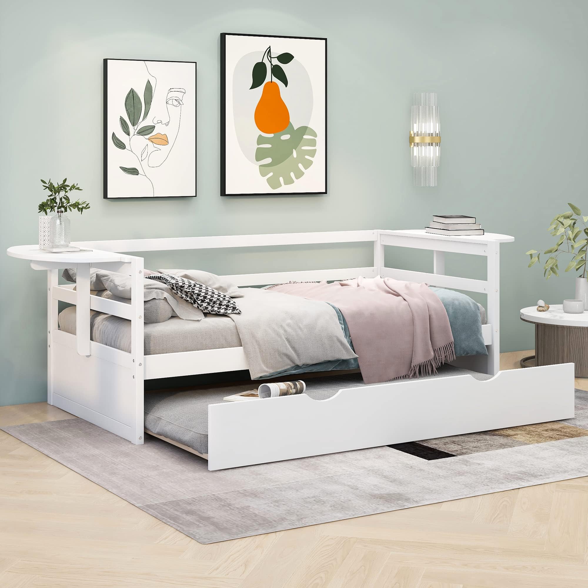 Merax Twin Size Daybed with Trundle, Wood Twin Daybed Frame