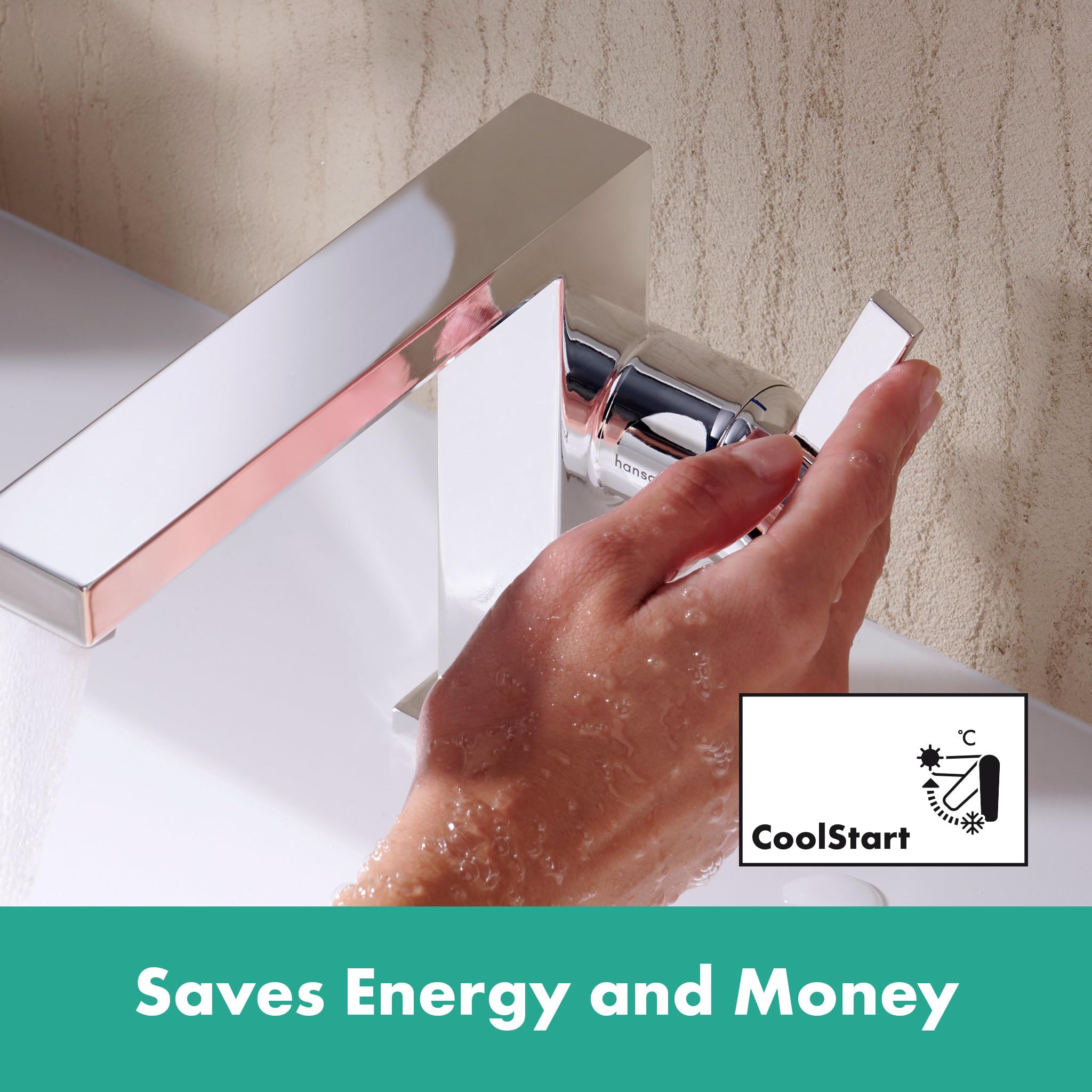 hansgrohe Tecturis E - Waschtischarmatur ohne Ablauf, energiesparend (CoolStart), Wasserhahn Bad mit Auslauf Höhe 133 mm, Mischbatterie Waschbecken wassersparend (EcoSmart+), Chrom, 73021000