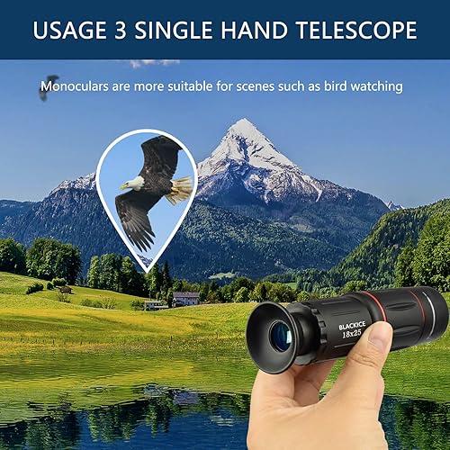 Miniatura 4 de BLACKICE Telescopio monocular de 18 x 25, telescopio monocular para adultos con prisma BAK4, monocular ligero con adaptador para teléfono