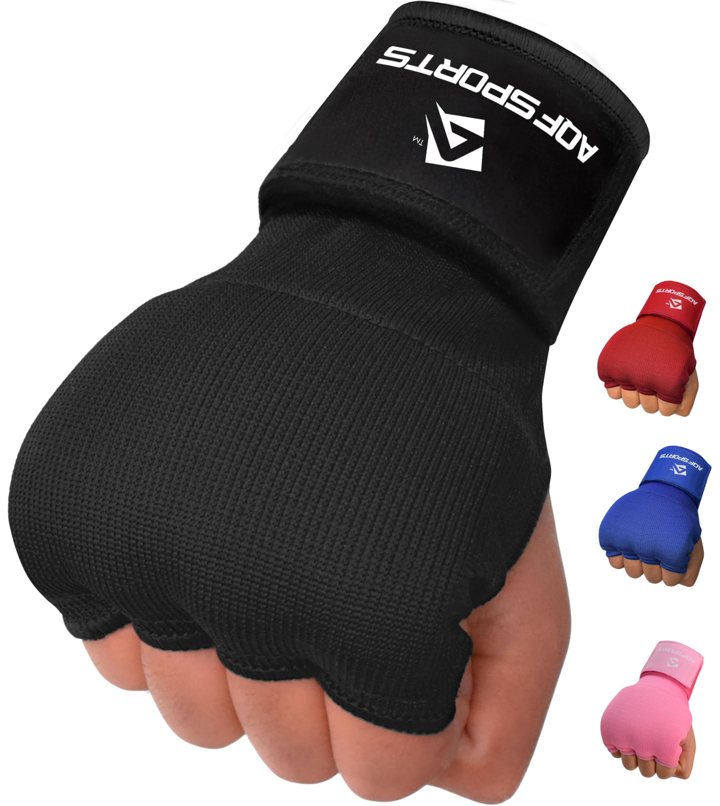 AQF Boxing Wraps Inner Gloves, Gel Padded Hand Wraps for Speed Bag & MMA Training Bandages Under Mitts Punching Quick 75cm Long Wrist Protector 4 Fingers for Men & Women (Full Black, L)