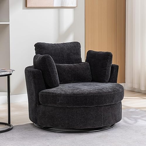 Chifee & Vingol 42.2" Oversized Swivel Accent Chair Round Barrel Chair,Chenille,Black