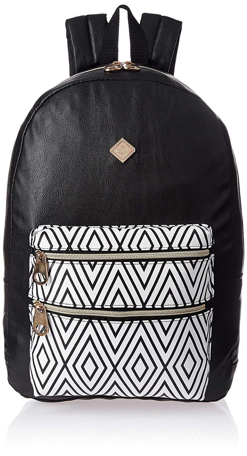 Hoom by HMI 21 ltrs 16 Inch Classic Faux Leather Backpack with Secure Zippers, Black