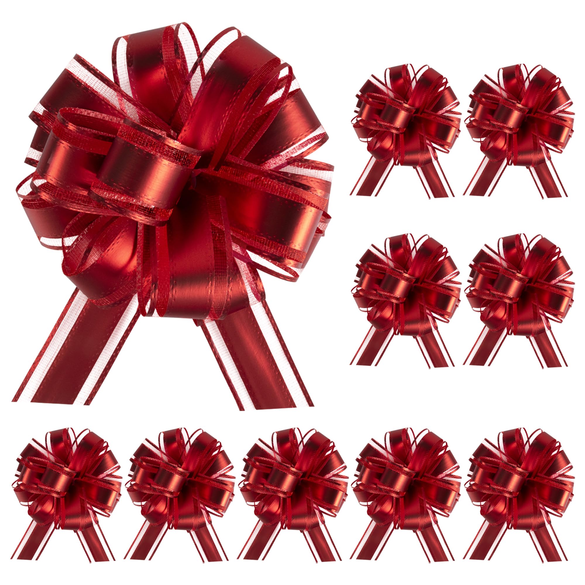Dalababa 10 Pcs Red Pull Bows for Gift Wrapping, 4.3 Inch Organza Ribbon Bows for Wedding Christmas Valentine's Day Birthday Party Flower Present Basket Decoration