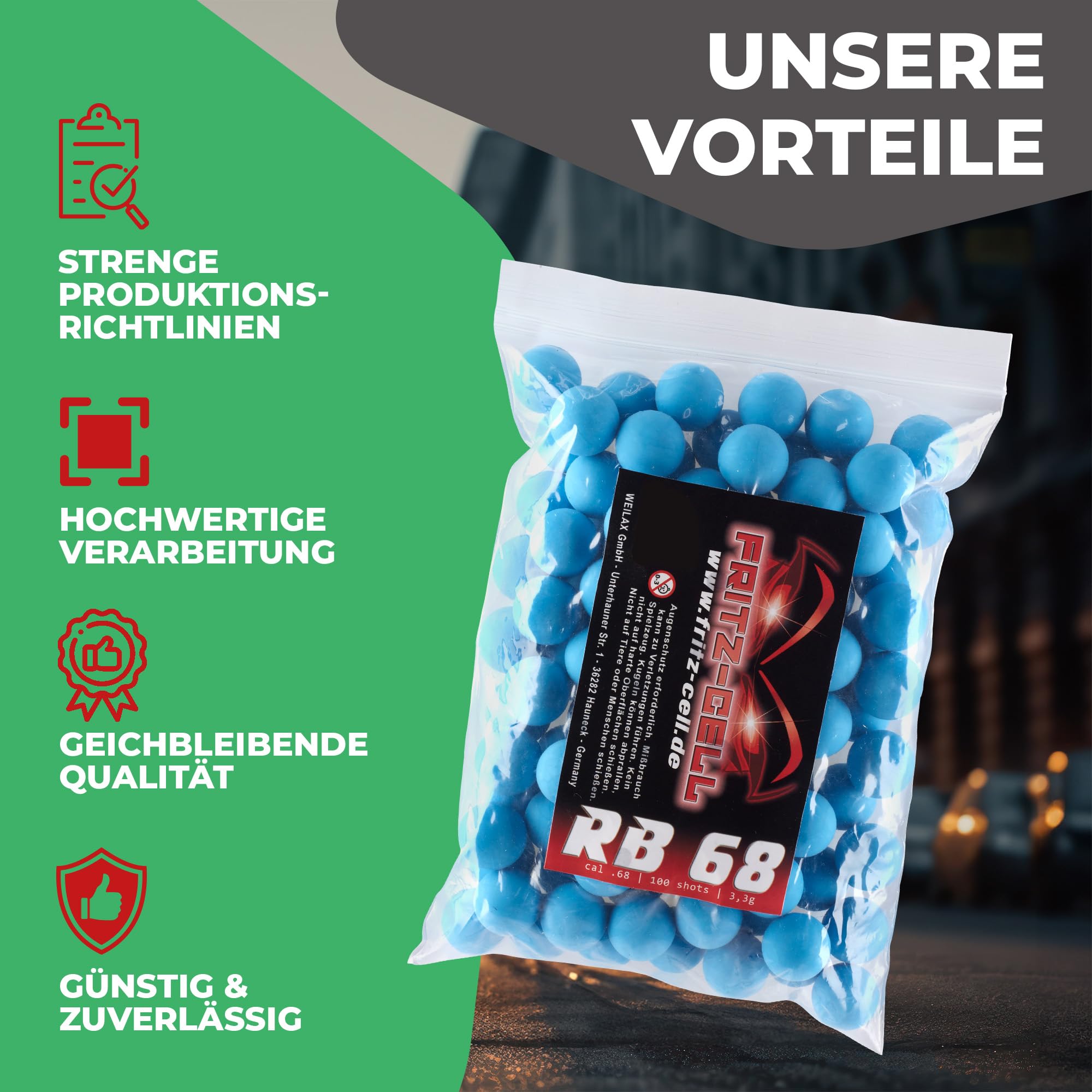 300 x RB Cal.68 blau Rubberball Gummigeschosse Fritz-Cell kompatibel mit T4E HDS68