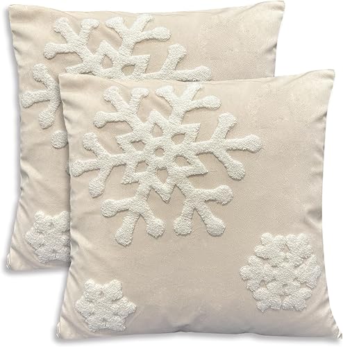 WOMHOPE Fundas de almohada navideñas de terciopelo bordado vintage, fundas de cojín para decoración de sofá, sillón, cama, copos de nieve con