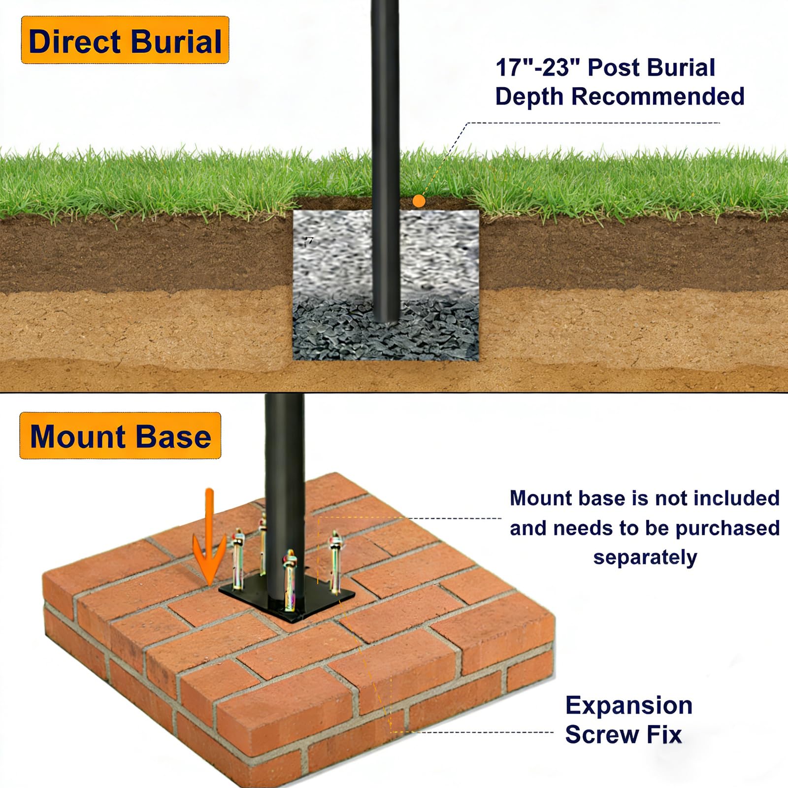 Palo luminoso per esterni e braccio trasversale, accessorio resistente per lanterne e apparecchi paesaggistici (7,6 cm di larghezza x 213,4 cm di altezza), palo di sepoltura diretto in nero