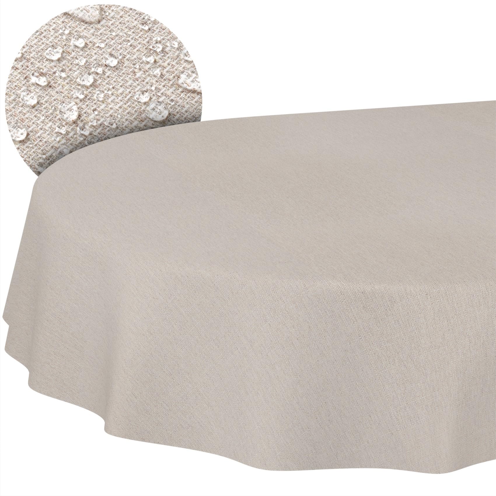 Washable Damask Jacquard Fabric Tablecloth, Cotton and Polyester, Washable, Beige, Grey, Oval, 180 x 140 cm, Cut Edge