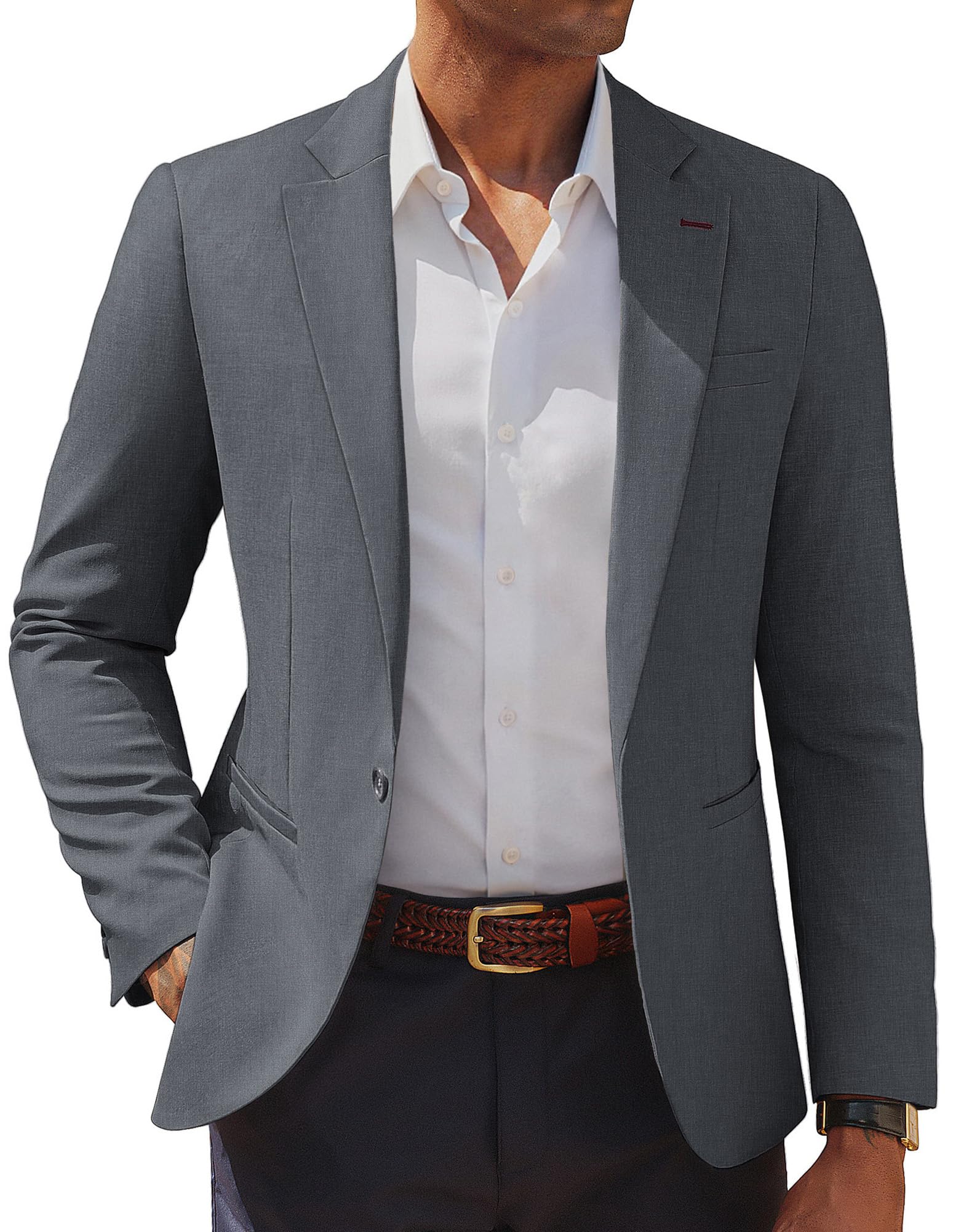 PJ PAUL JONES Men's Casual Blazer One Button Lightweight Sport Coats Solid Notched Lapel Suit Jackets