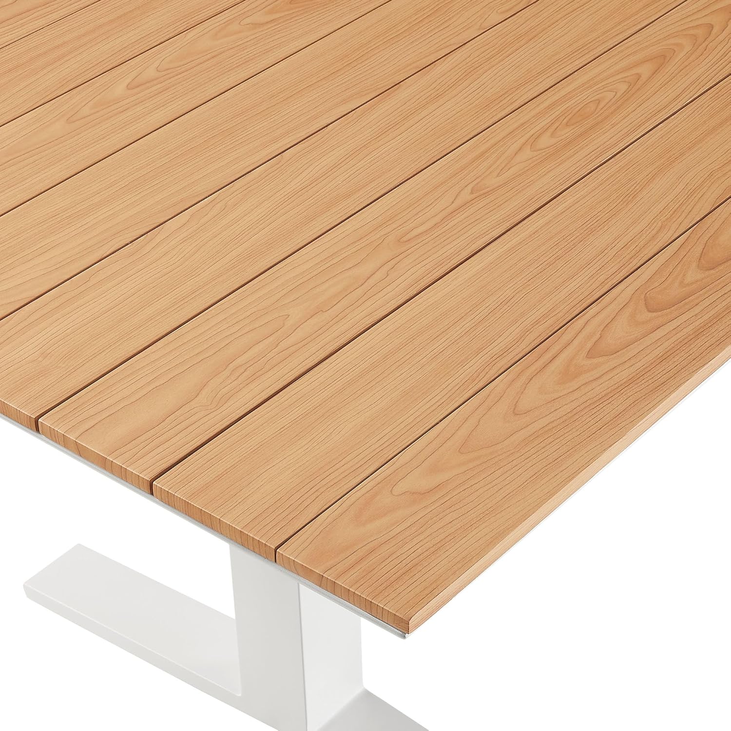 Modway Gavelston 91 Inch Aluminum Outdoor Dining Table in Natural White - Large Rectangular Patio Table for 6 - Weather-Resistant Metal Table with Slatted Top for Garden, Deck, Backyard