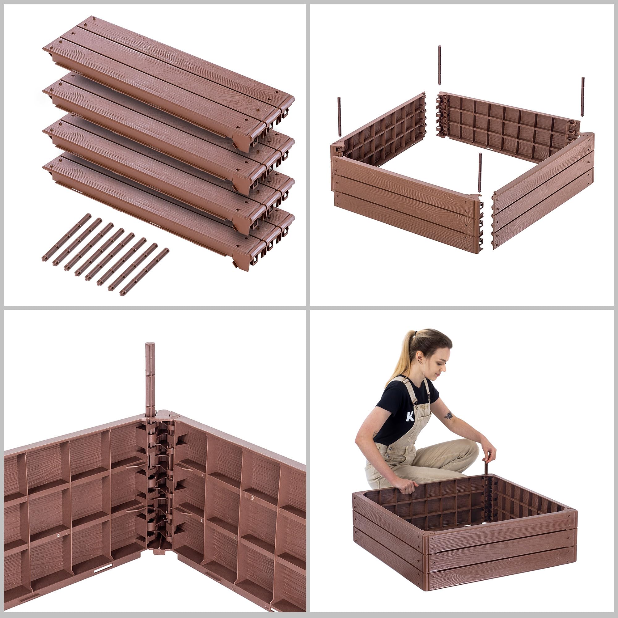 KADAX Cama de jardín, arriate elevado, para el cultivo de verduras, flores y hierbas, macizos de hierbas, huertos, marco de plástico (cuadrado marrón)