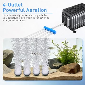 254GPH Aquarium Air Pump, Adjustable Quiet Fish Tank Bubbler, Commercial Air Pump with Completely Accessories, Oxygen Aerator Pump for Aquariums, Ponds, Hydroponics