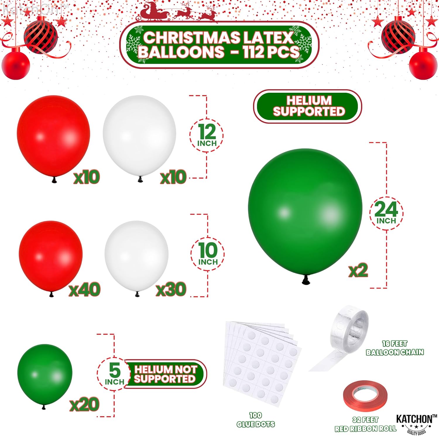 KatchOn, Big Green Star Balloons - 20 Inch Pack of 50 | Christmas Balloon Arch Kit - Pack of 123 | Green Starburst Balloons | Christmas Foil Balloons | Christmas Party Decorations, Candy Cane Balloons
