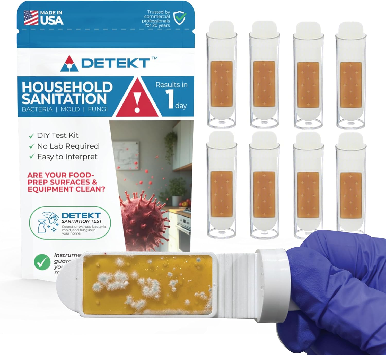 #1 Home, Kitchen, & Appliance Microbial Growth Test Kit – Simple DIY Screening for Bacteria, Mold, & Fungus – Know Your Home is Clean – Made in USA (1 Kit = 4 Bac + 4 Mold Tests)