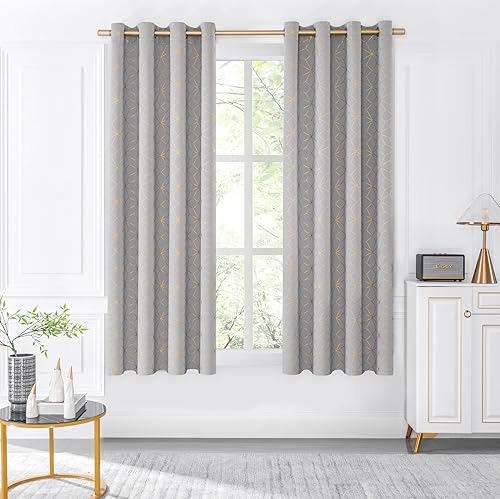 Beauoop Paneles de cortinas opacas para ventana, con estampado geométrico metálico, para oscurecer la habitación, con aislamiento térmico, juego de Beauoop Paneles de cortinas opacas para ventana, con estampado geométrico metálico, para oscurecer la habitación, con aislamiento térmico, juego de