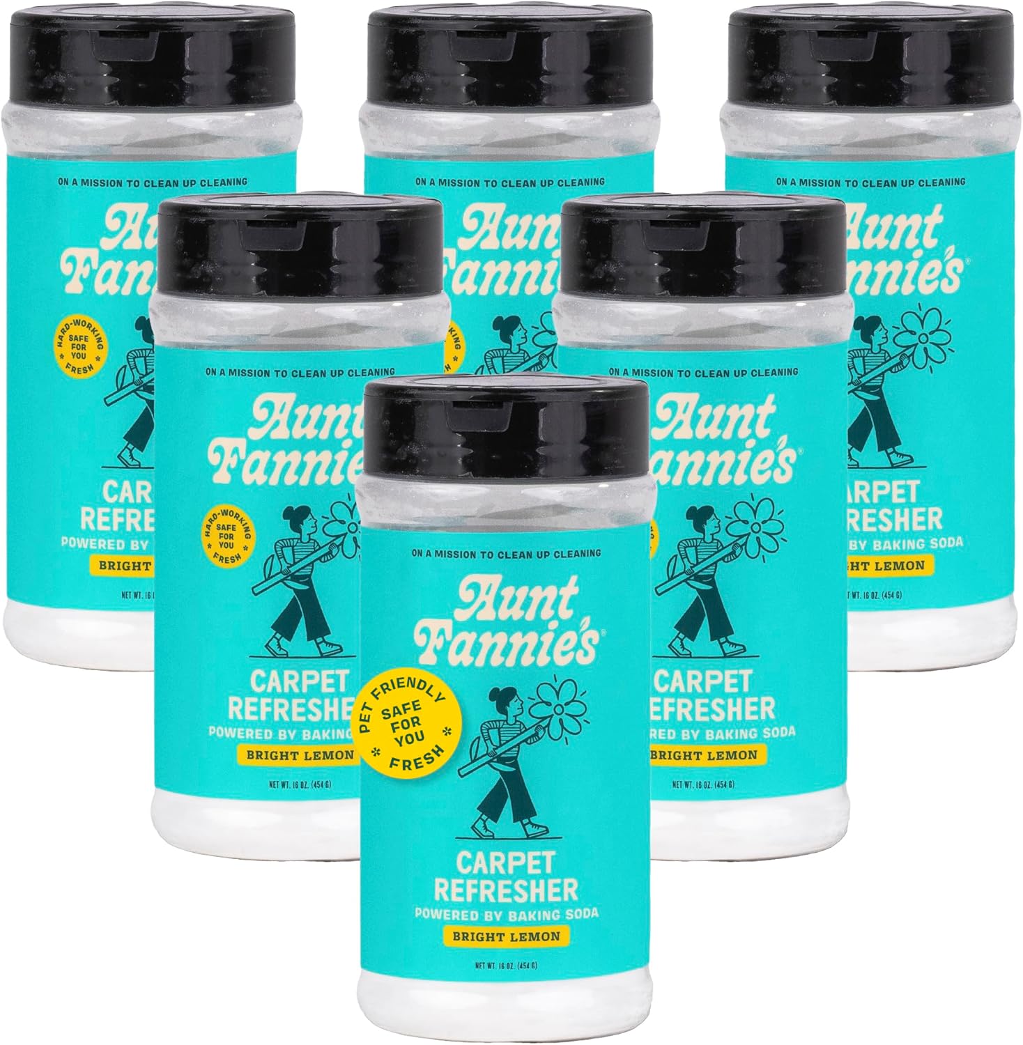 Aunt Fannie's Carpet Refresher & Deodorizer Powder, Bright Lemon Scent (16 oz) - Pack of 6