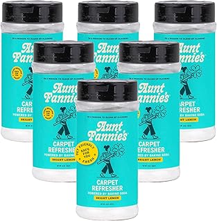 Aunt Fannie's Carpet Refresher & Deodorizer Powder, Multi-Purpose Rug, Carpet, and Upholstery Odor Eliminator for Homes with Cats and Dogs, Bright Lemon Scent, 16 Oz (Pack of 6)
