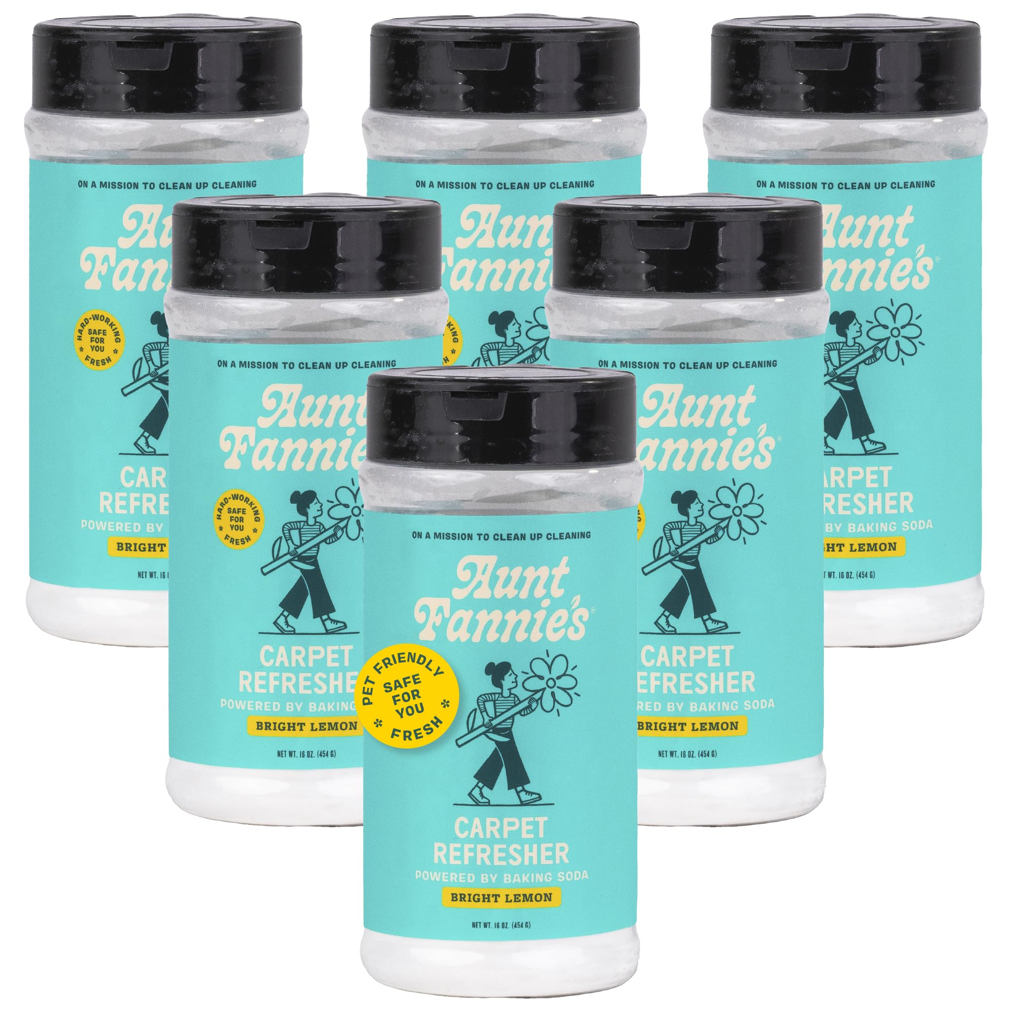 Aunt Fannie's Carpet Refresher & Deodorizer Powder, Multi-Purpose Rug, Carpet, and Upholstery Odor Eliminator for Homes with Cats and Dogs, Bright Lemon Scent, 16 Oz (Pack of 6)
