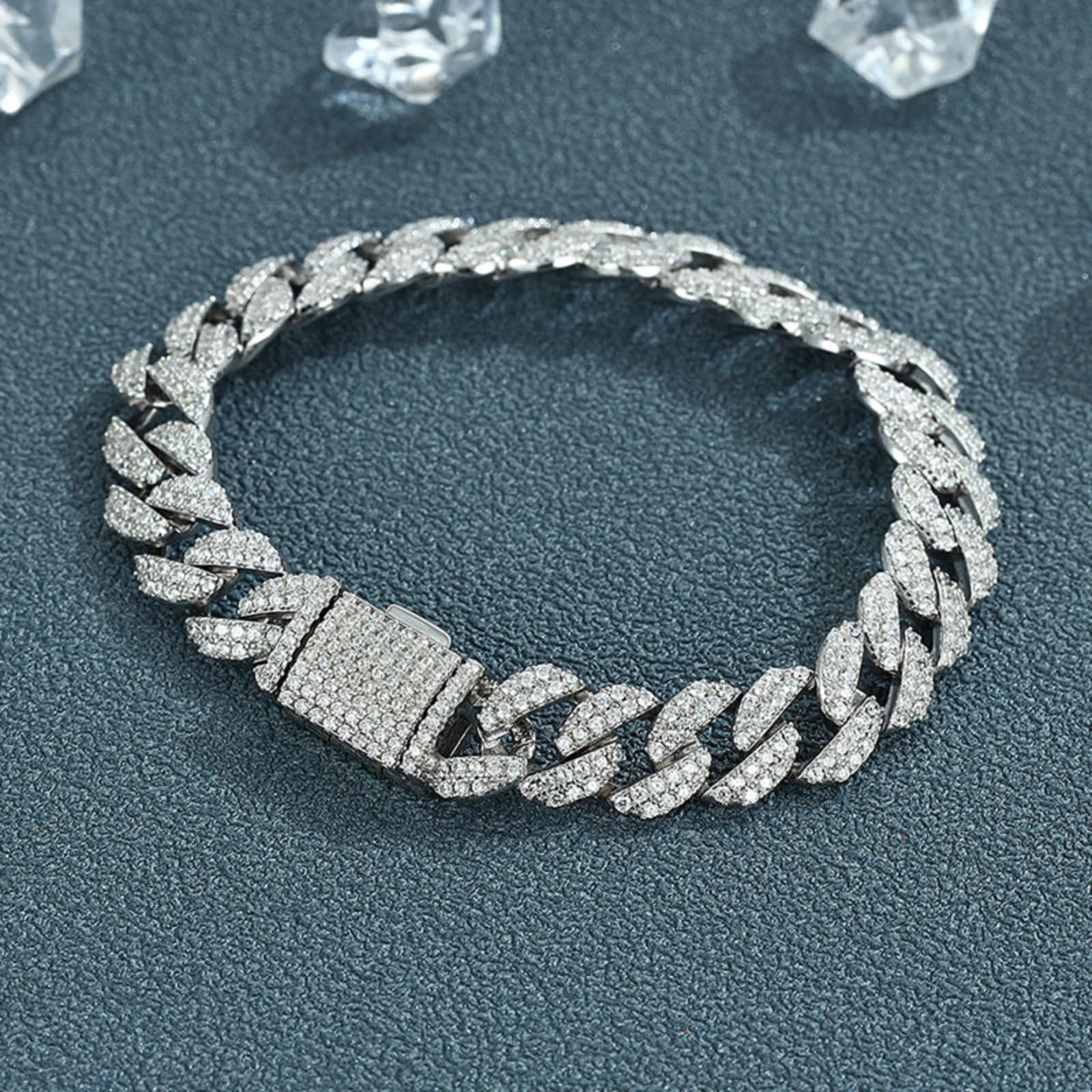 Pulsera de cadena cubana hipoalergénica de 9 mm para hombre, de plata de ley 925 gruesa, transparente, circonita cúbica 5A+, joyería de eslabones gruesos para hombre, 16-21 cm