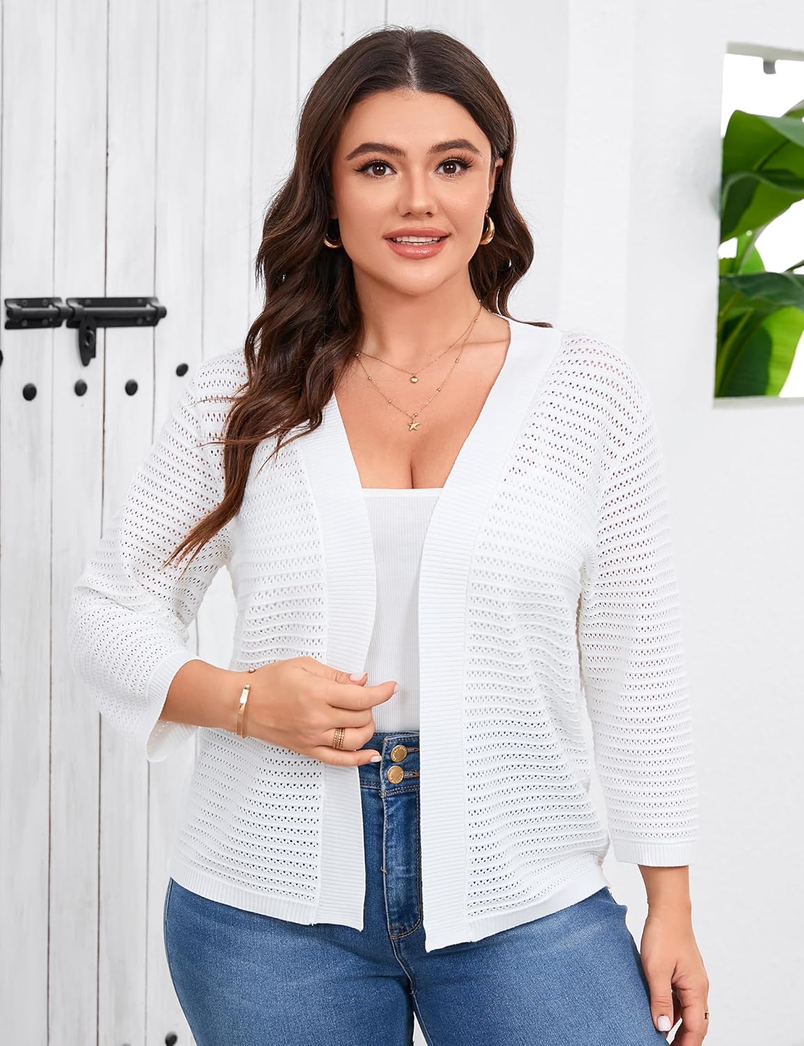 ShopWonder Womens Plus Size Summer Cardigan 3/4 Length Sleeve Sweaters Lightweight Casual Knitted Open Front Cardigans - Image 5