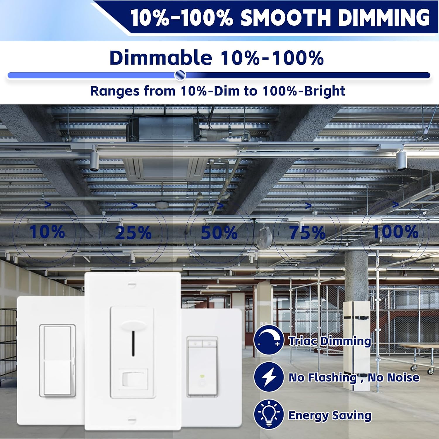 8FT LED Linear Strip Light 6 Pack, LED Shop Lights 60W/70W/80W Selectable,4 Color Selectable 3500K-6000K Adjustable,0-10V Dimmable Commercial Garage Office Ceiling Light Fixture, ETL DLC Listed