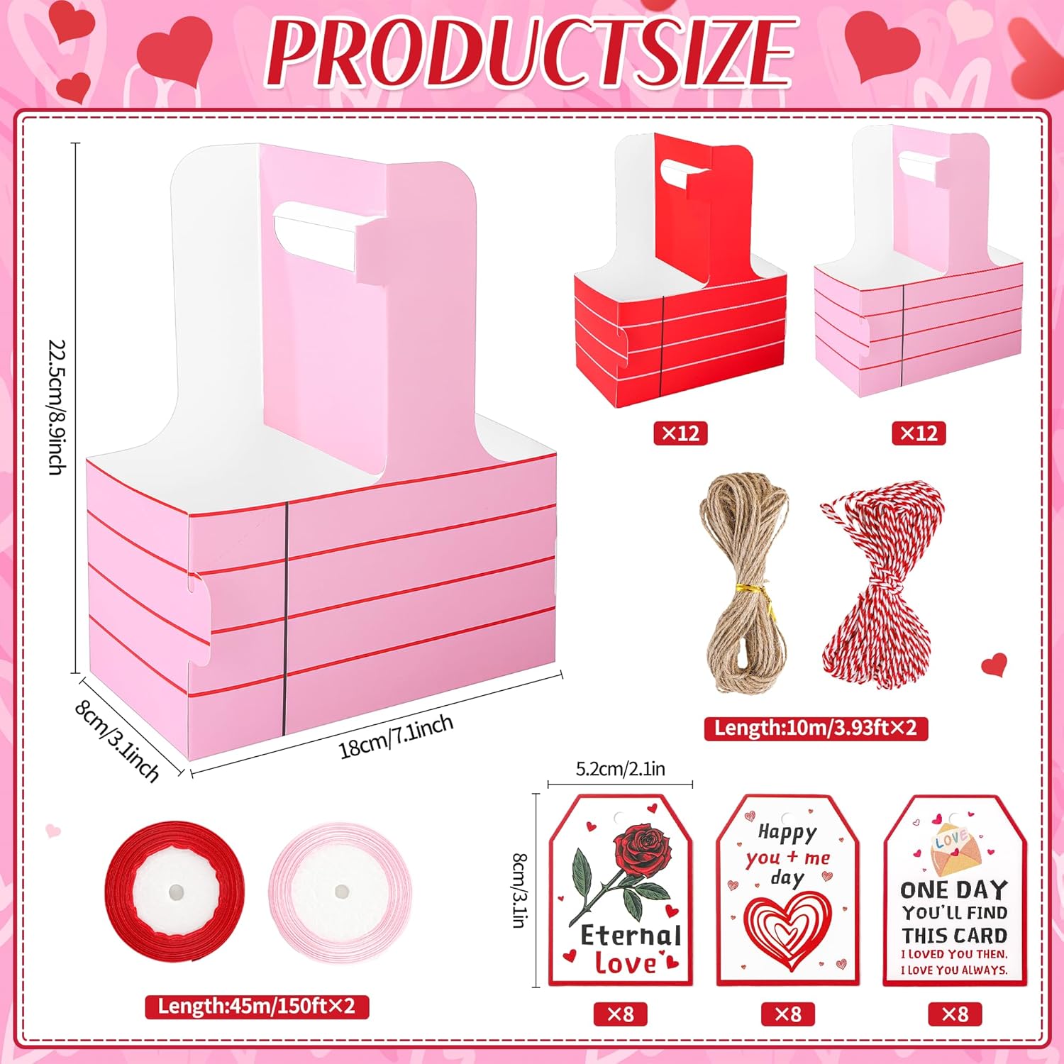 24 Set Appreciation Gift Inspirational 2 Cup Drink Carrier with Handle, Heart Portable Cup Holders Floral Gift Bags with Card and Rope, Mother Teacher's Day Favor for Hot Cold Drinks Coffee(2 Style) - Image 2