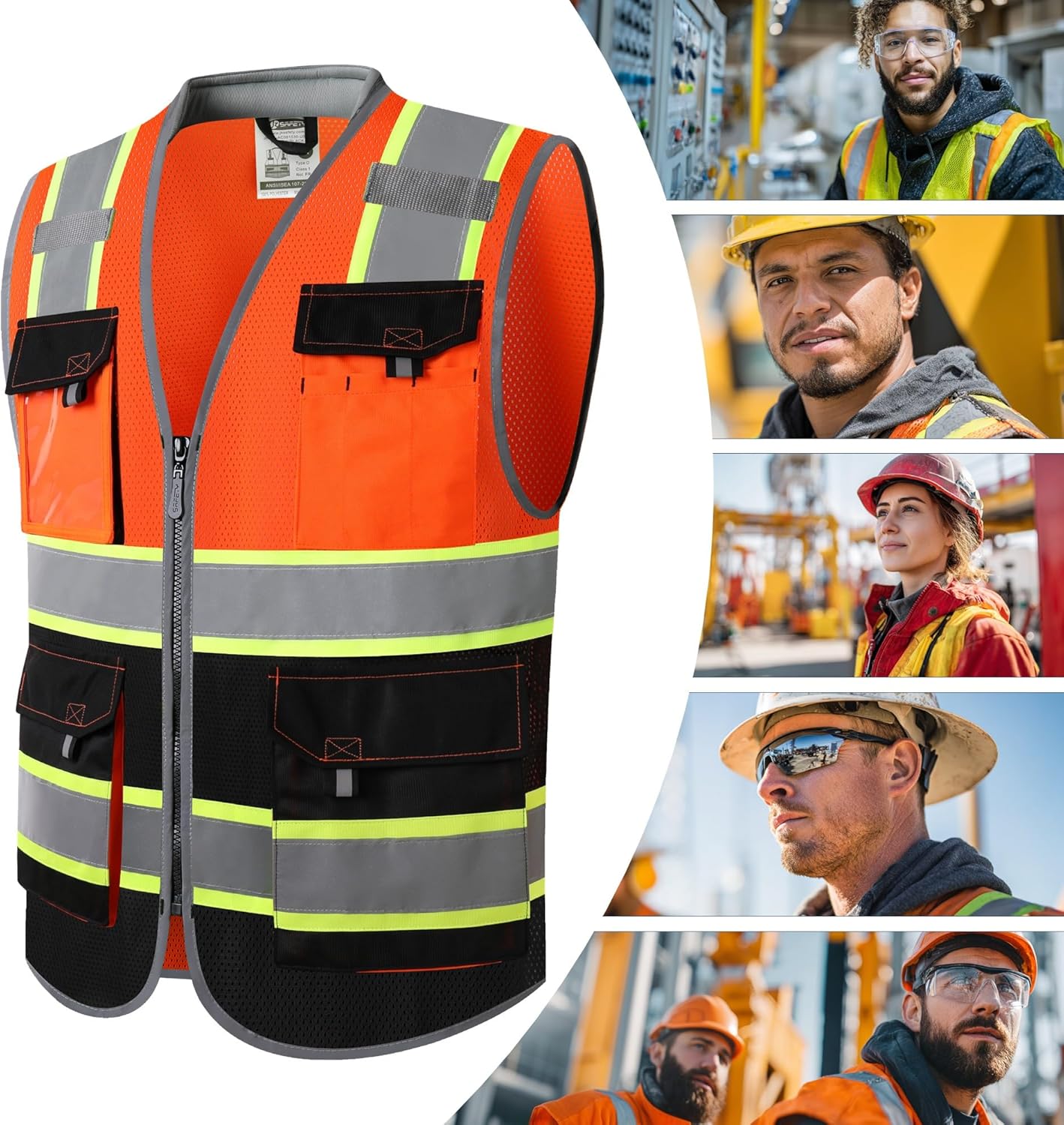 JKSafety Safety Vest for Men Women Hi Vis with Pockets and Cushioned Collar Construction Vest Meet ANSI Standard (BX360) - Image 6