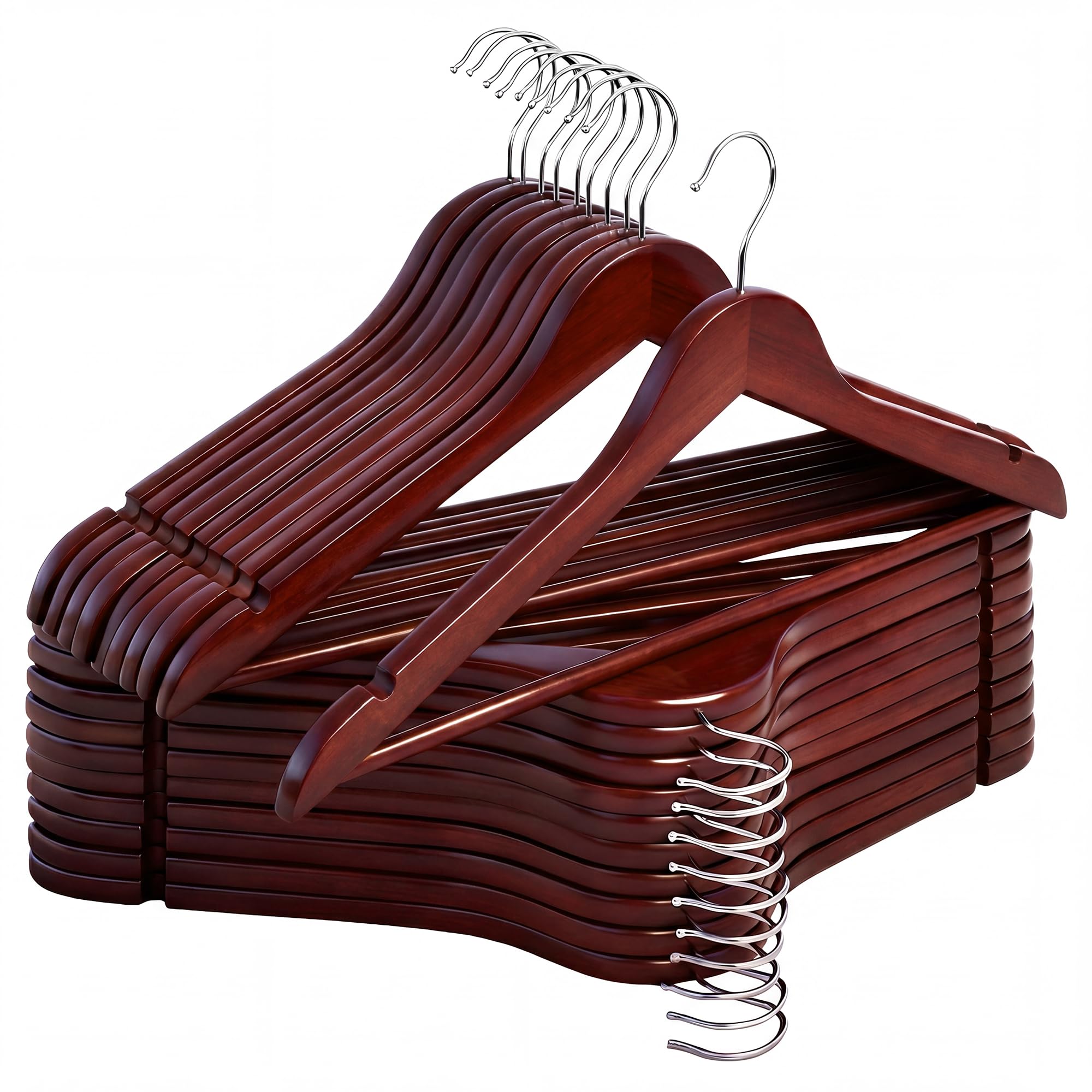 StorageWorks Cintres en Bois, Cintres Solides en Bois Naturel pour Vêtements avec Encoches pour Épaules, Porte-Vêtements pour Manteaux Costumes Pantalons Adultes, Couleur Cerise Foncée, Lot de 20