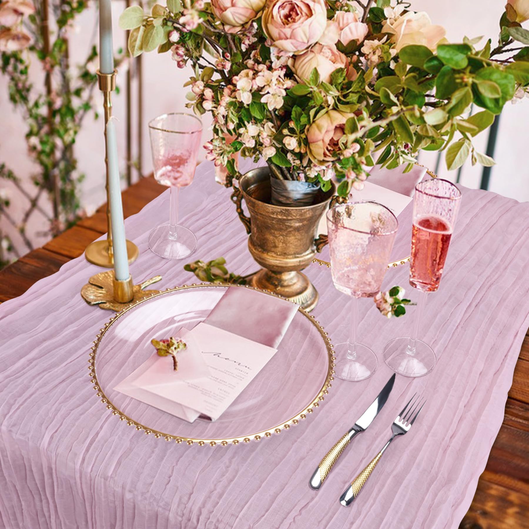 Gaze-Tischläufer Für Hochzeiten & Partys – 3 M Lang, 89 Cm Breit, 2 Stück, Boho-Design In Altrosa