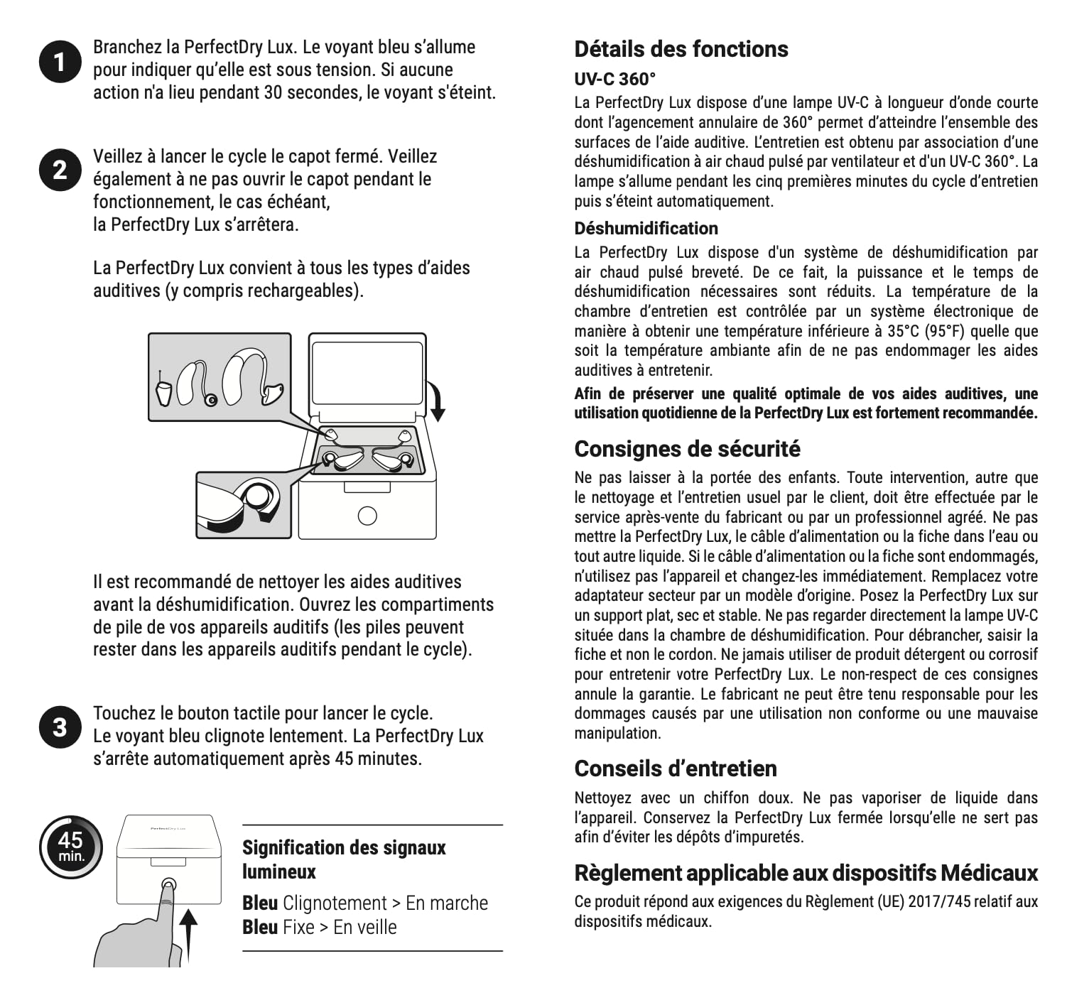 Audinell PerfectDry Lux - Scatola asciugatrice e deumidificatore per apparecchi acustici - Elimina sporco e umidità dal vostro aiuto uditivo - Lampada UV-C - Controllo della temperatura