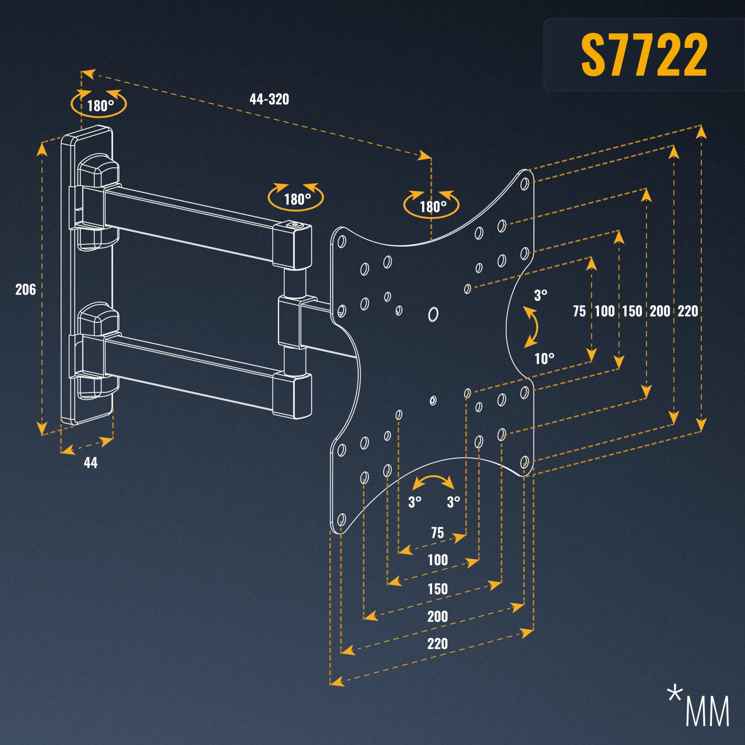 RICOO S7722 Supporto TV da parete Staffa TV 32-55 pollici per 32 43 50 55 pollici girevole inclinabile fino a 60 kg max VESA 200x200