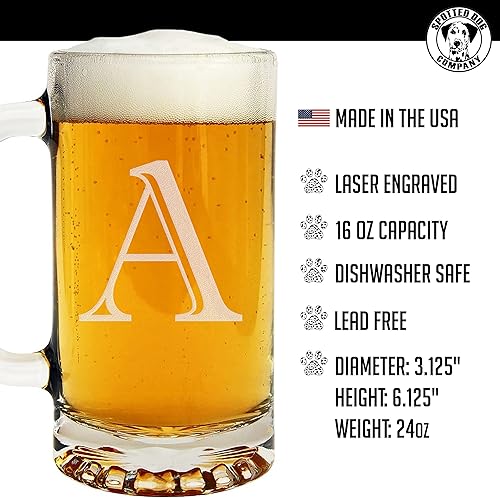 Miniatura 7 de Taza de cerveza de vidrio con monograma grabado de 16 onzas (letra A), regalos de cerveza personalizados de la A a la Z para hombres, Día del Padre,
