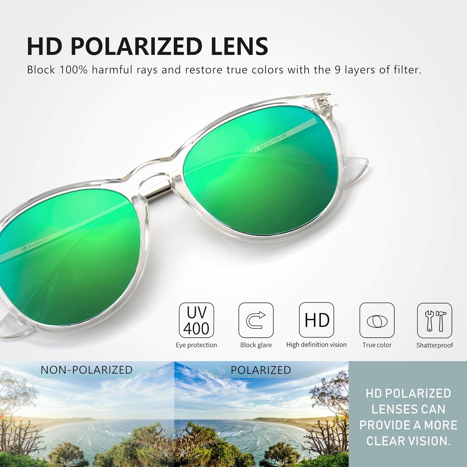 SUNGAIT Vintage Round Sunglasses for Women Men Classic Retro Designer Style (Polarized Light-Brown Lens/Pink Brown Frame(Glossy Finish) SGT567 PGTCKC: Clothing