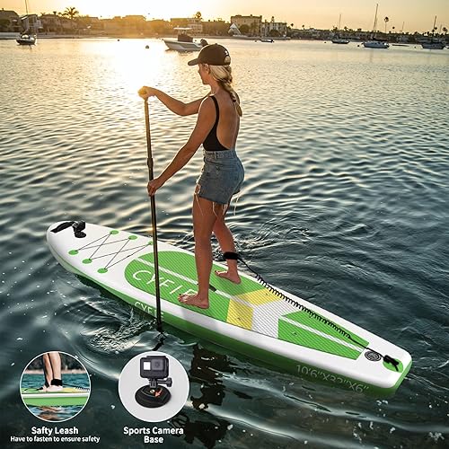 Miniatura 6 de CYFIE Tabla de remo inflable para adulto, tabla de remo de pesca de 10.6 pies con asiento de kayak, accesorios de SUP, bomba, 4 remos, mochila,