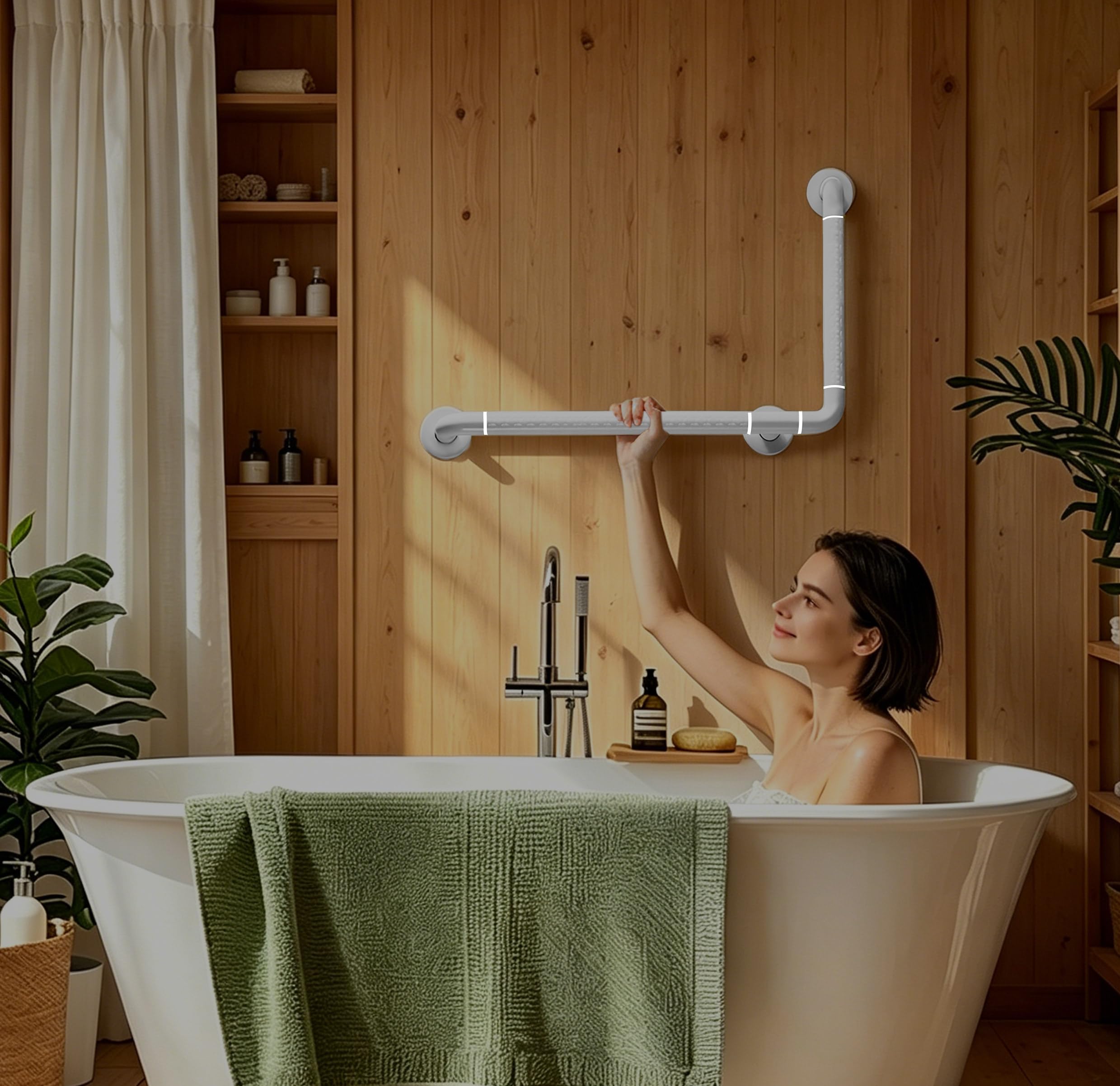 Mango de seguridad en forma de L para baño, acero inoxidable, antideslizante, luminoso, pasamanos para inodoro, bañera, escalera, asidero para discapacitados y personas mayores