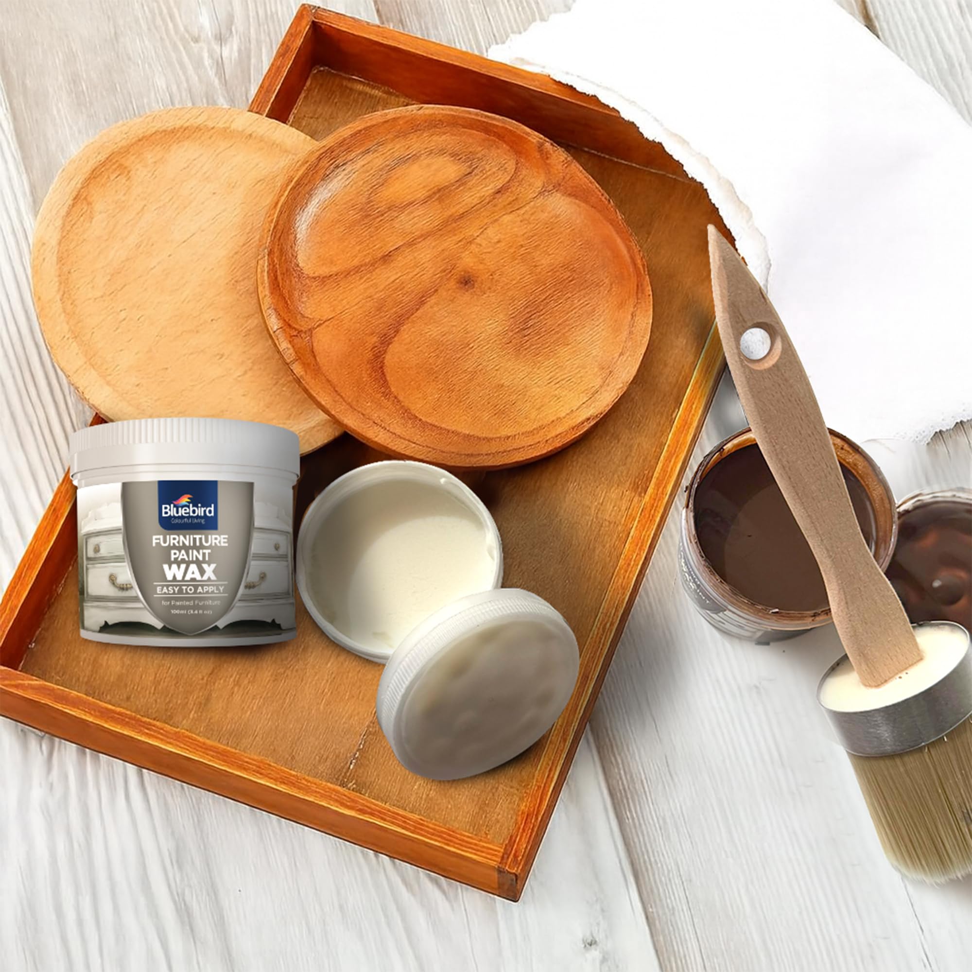 Furniture Paint Wax - 3.38 Fl Oz (100 ML) - Lasting Protective Finish, Fast Drying, Odor-Free, Non-Hazardous (Brown)