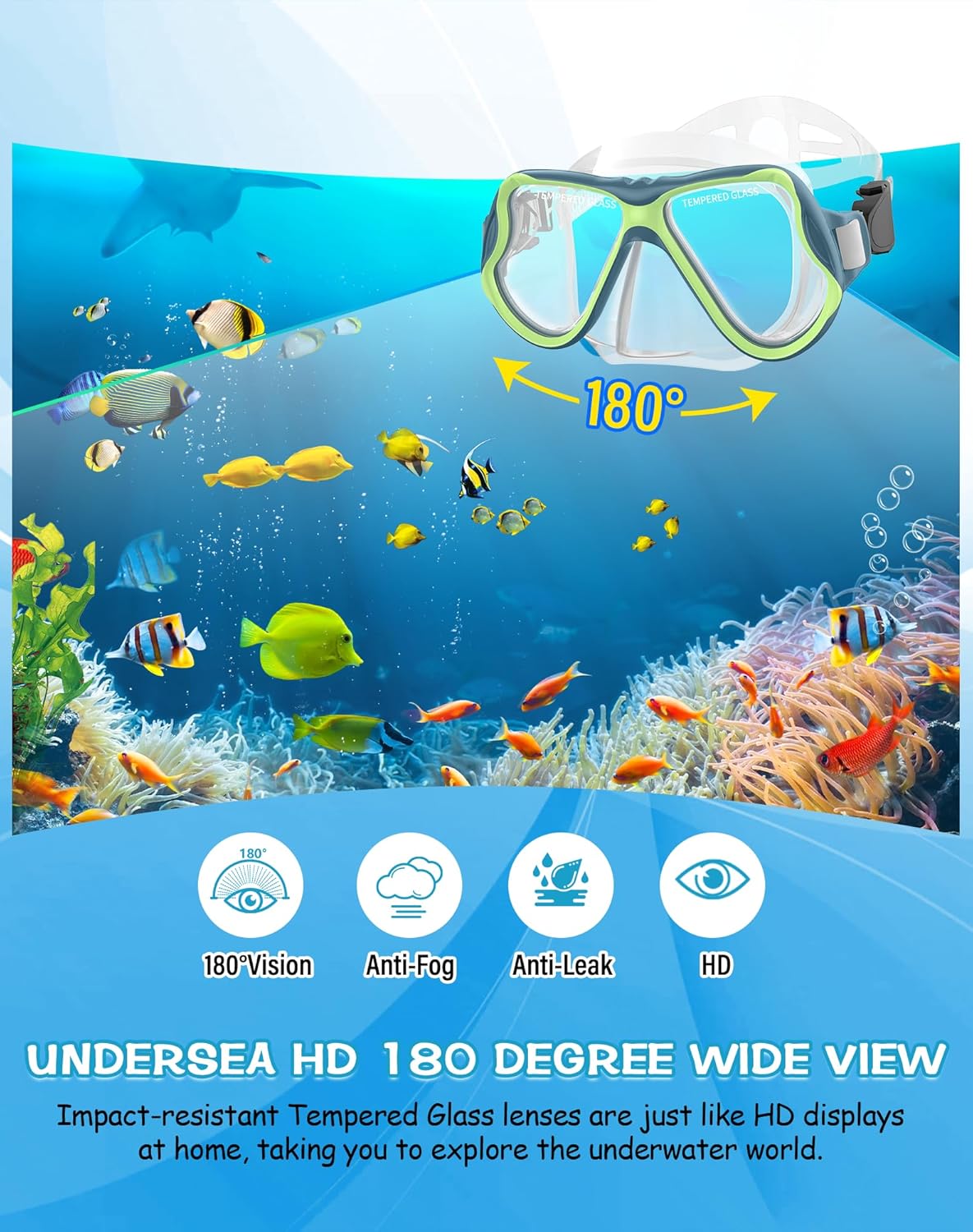 Greatever Snorkeling Gear for Adults, Dry Snorkel Set Panoramic View Snorkel Mask, Anti-Leak Anti-Fog Scuba Diving Swimming Mask with Adjustable Strap and Travel Mesh Bag - Image 2