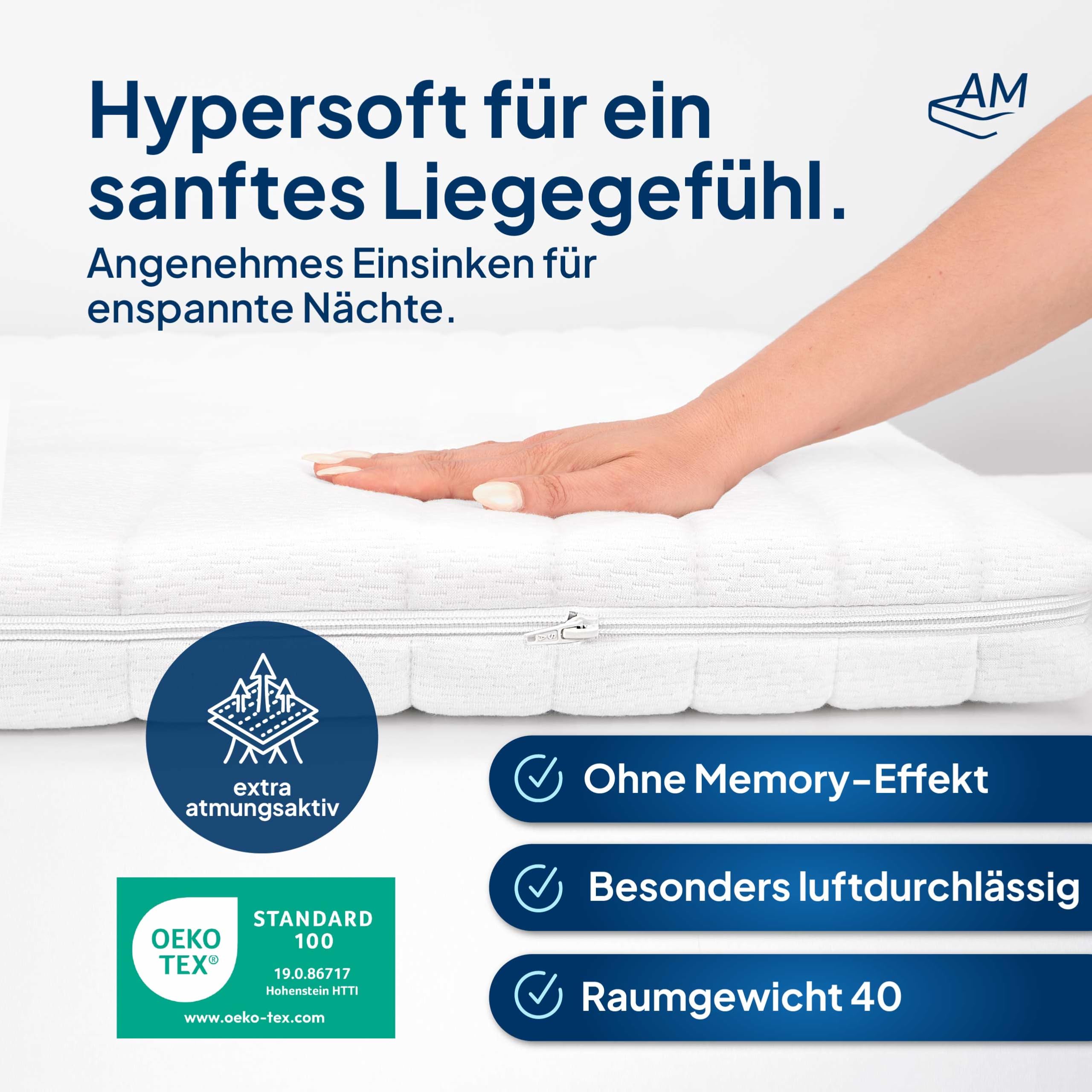 AM Qualitätsmatratzen Sobrecolchon Premium 110x200 cm Suave - Cubre colchon Made in Germany - Topper H1 Certificado Oeko Tex - Topper 110x200 Adaptable y Suave con Funda con Cremallera Lavable