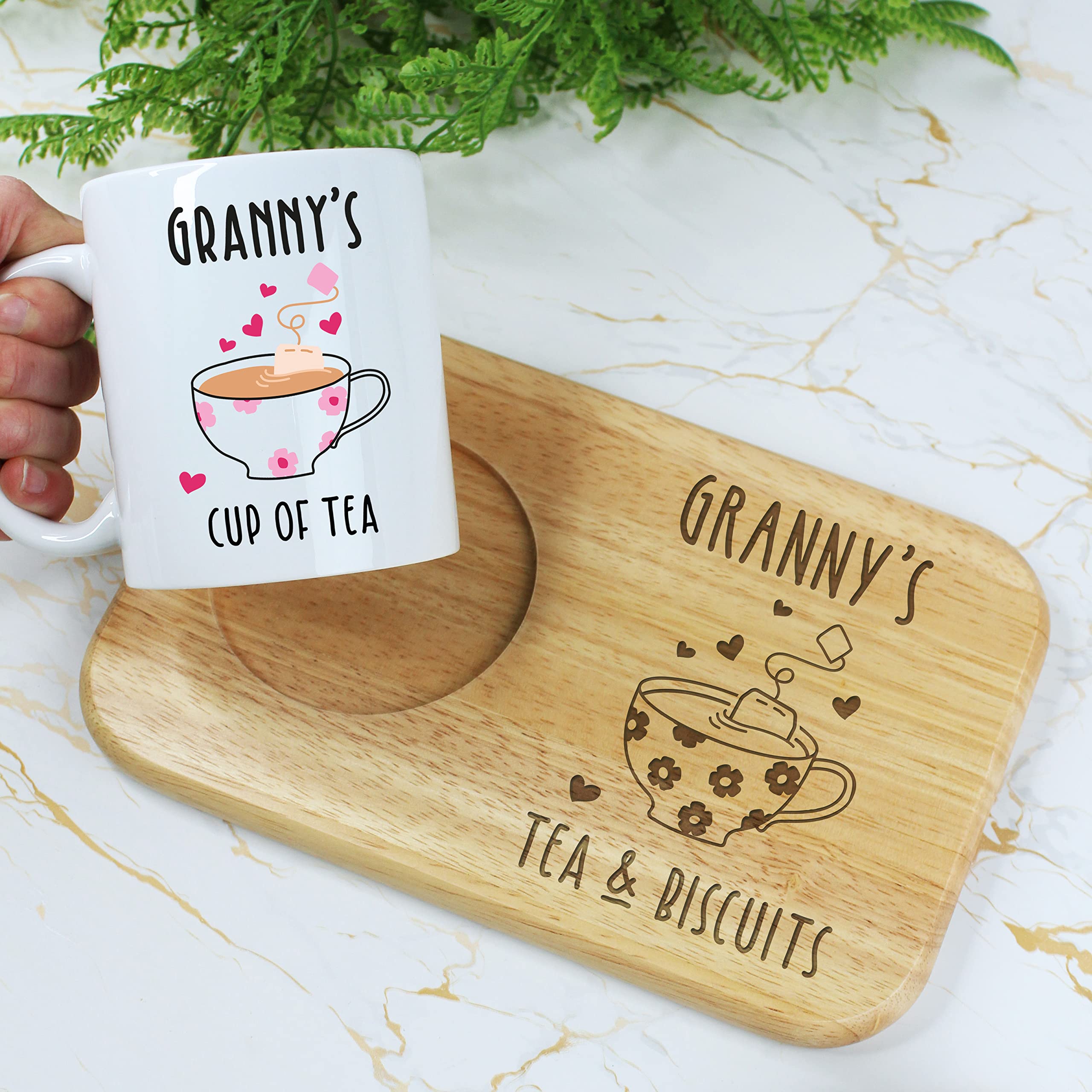 Ebuygb Granny 'S Tea & Biscuits Board & Mug Set, Wooden Treat Board With Cup Of Tea Mug, Snack Tray, 350Ml Coffee Mug, Mother's Day, Birthday Gifts For