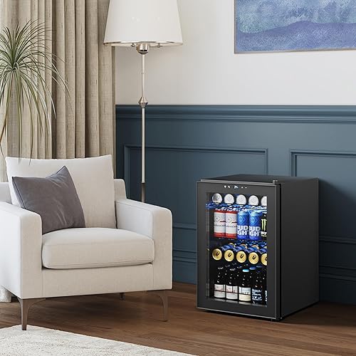 Miniatura 6 de Refrigerador de bebidas, refrigerador de bebidas para 77 latas con puerta de vidrio para cerveza o vino, enfriador de bebidas con control de