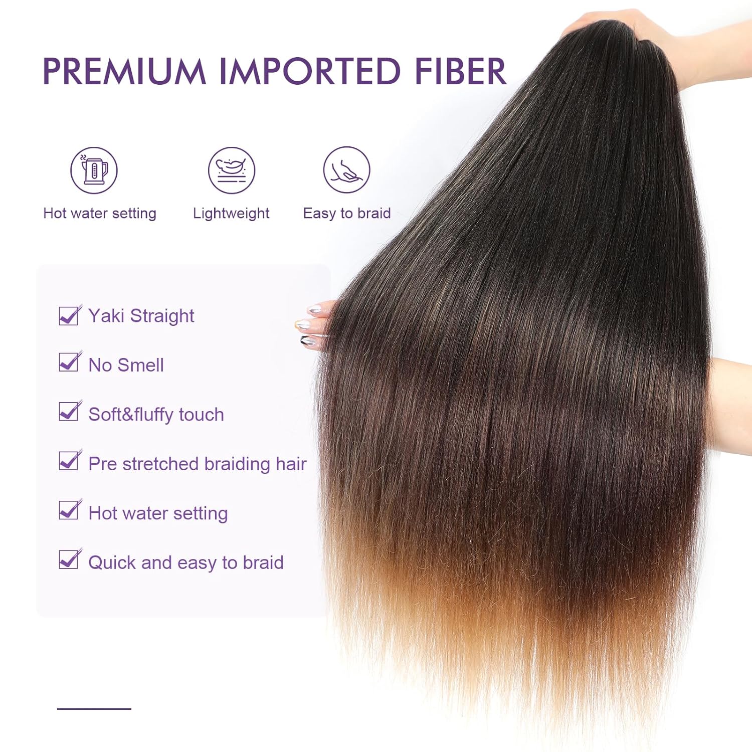 Pre-Stretched Braiding Hair - 26 Inch Ombre Hair Extension Braiding Hair Pre-Stretched Professional Synthetic Fiber Crochet Hair Hot Water Setting Soft Yaki Texture (26”, T1B/30/27-8P)…