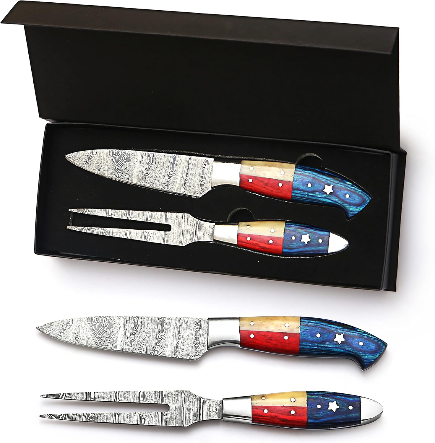 W2Knives Damascus Chef Carving Set,Premium Meat Cutting