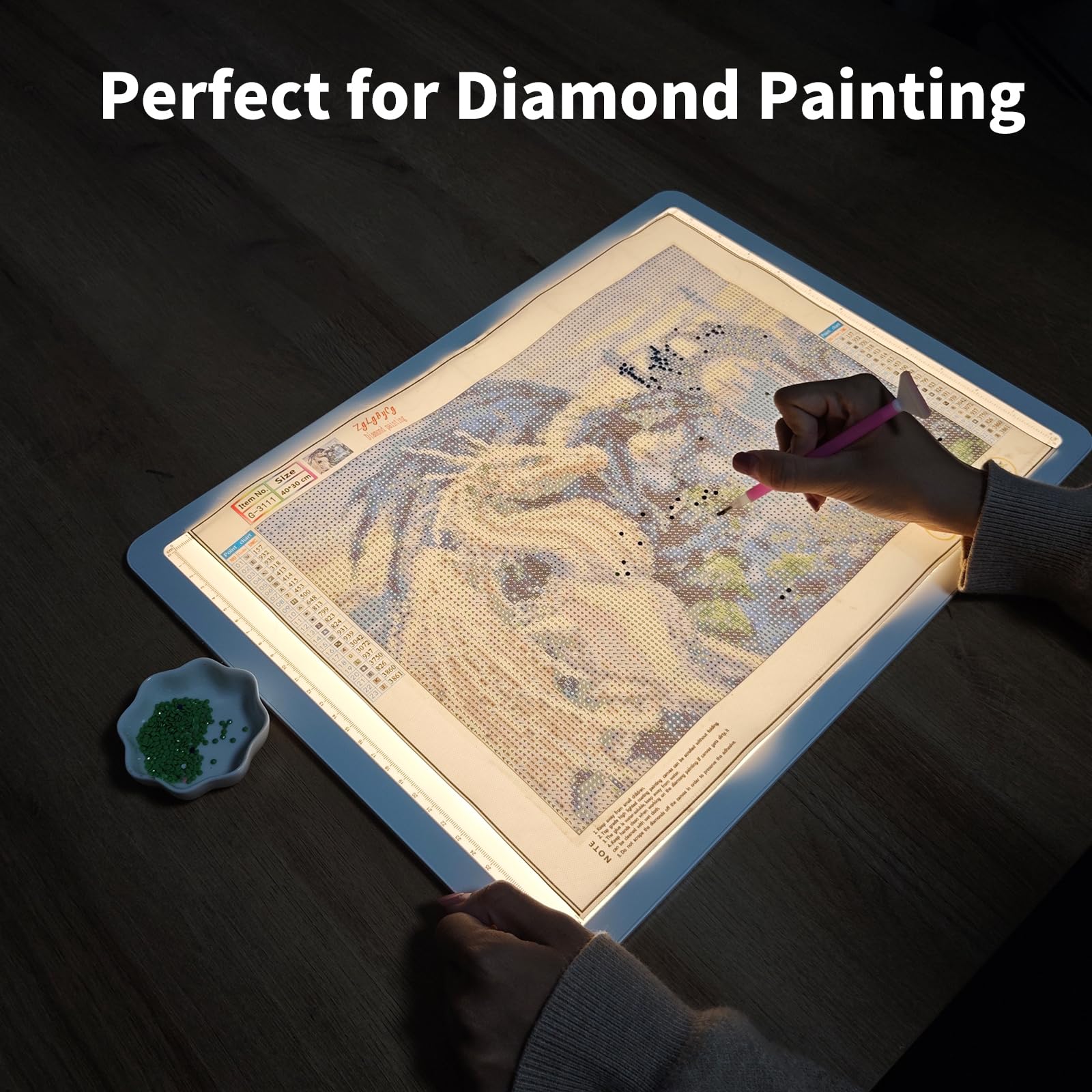 TOHETO Akumulatorowa podkładka świetlna A3 do malowania diamentowego, ultra jasna kaseta świetlna do rysowania, bezprzewodowa lightbox do śledzenia i rysowania, bezprzewodowa diamentowa tablica