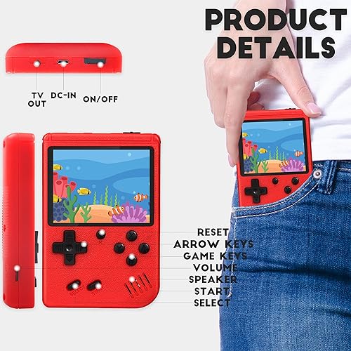 Miniatura 5 de Consola de juegos de mano retro, consola de videojuegos portátil con 500 juegos clásicos, pantalla HD de 3.0 pulgadas, soporte de TV y dos