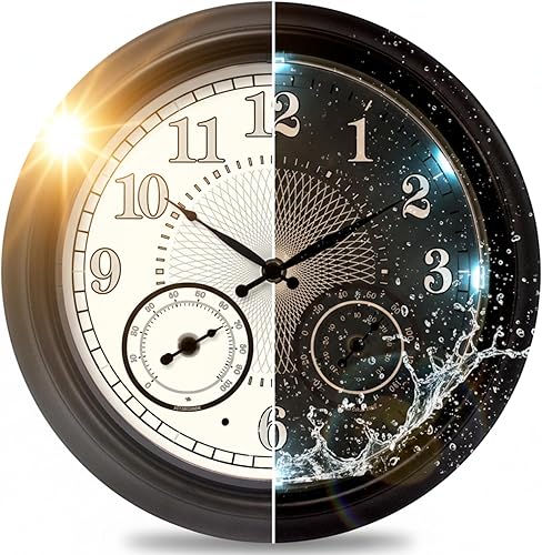 Miniatura 15 de Relojes para exteriores para patio, grande, impermeable, con termómetro, reloj de pared para interiores y exteriores de 24 pulgadas con combinación