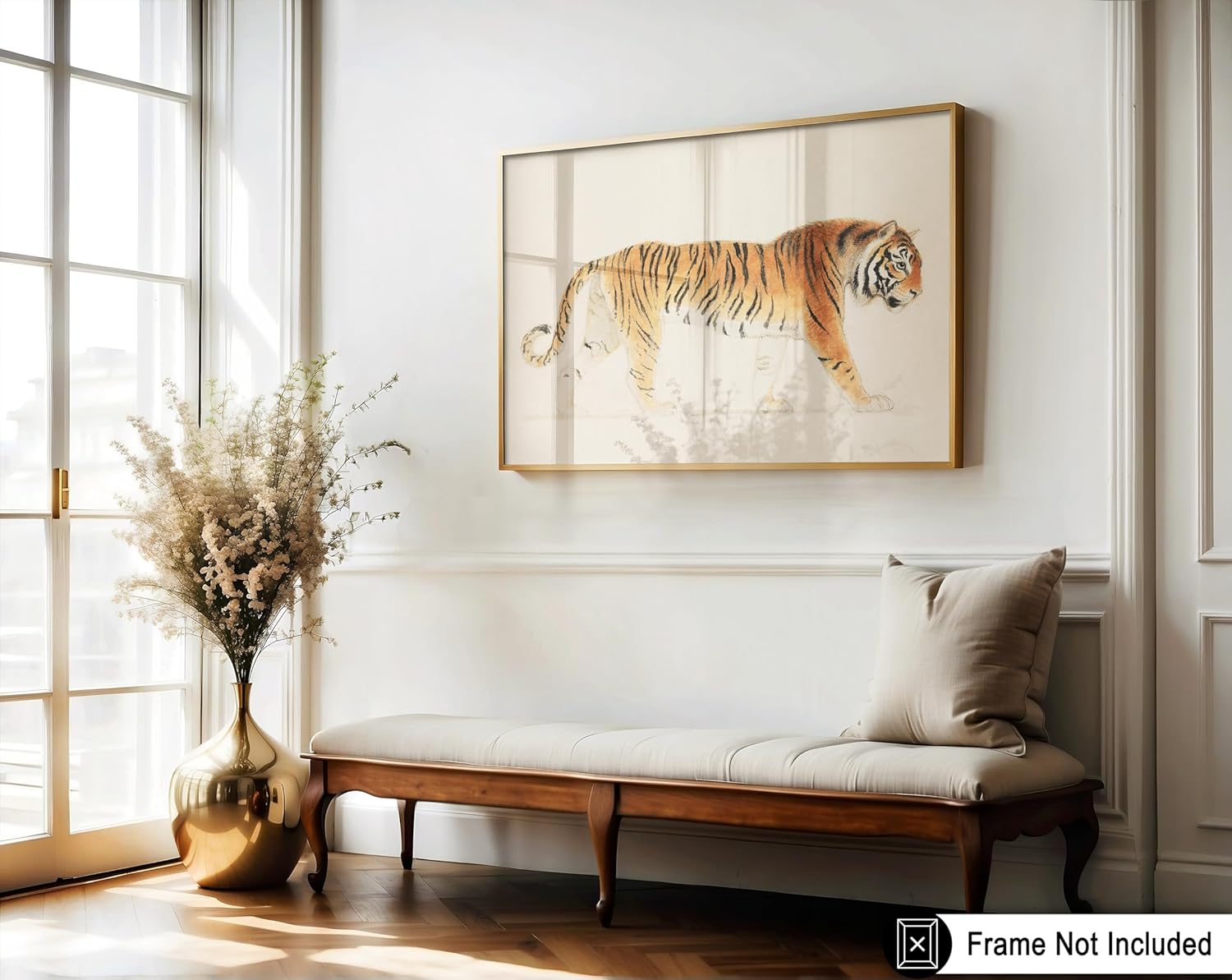 Poster Master Vintage Tiger Poster - Retro Pacing Tiger Print - Neutral Colors Art - Gift for Him, Her, Veterinarian, Animal Lover - Decor for Living Room, Nursery, Playroom, 18x24 Unframed Wall Art