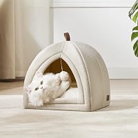 BEDSURE Macska Barlang 40x40x40 cm Levehető Sherpa Párnával és Játékkal 3