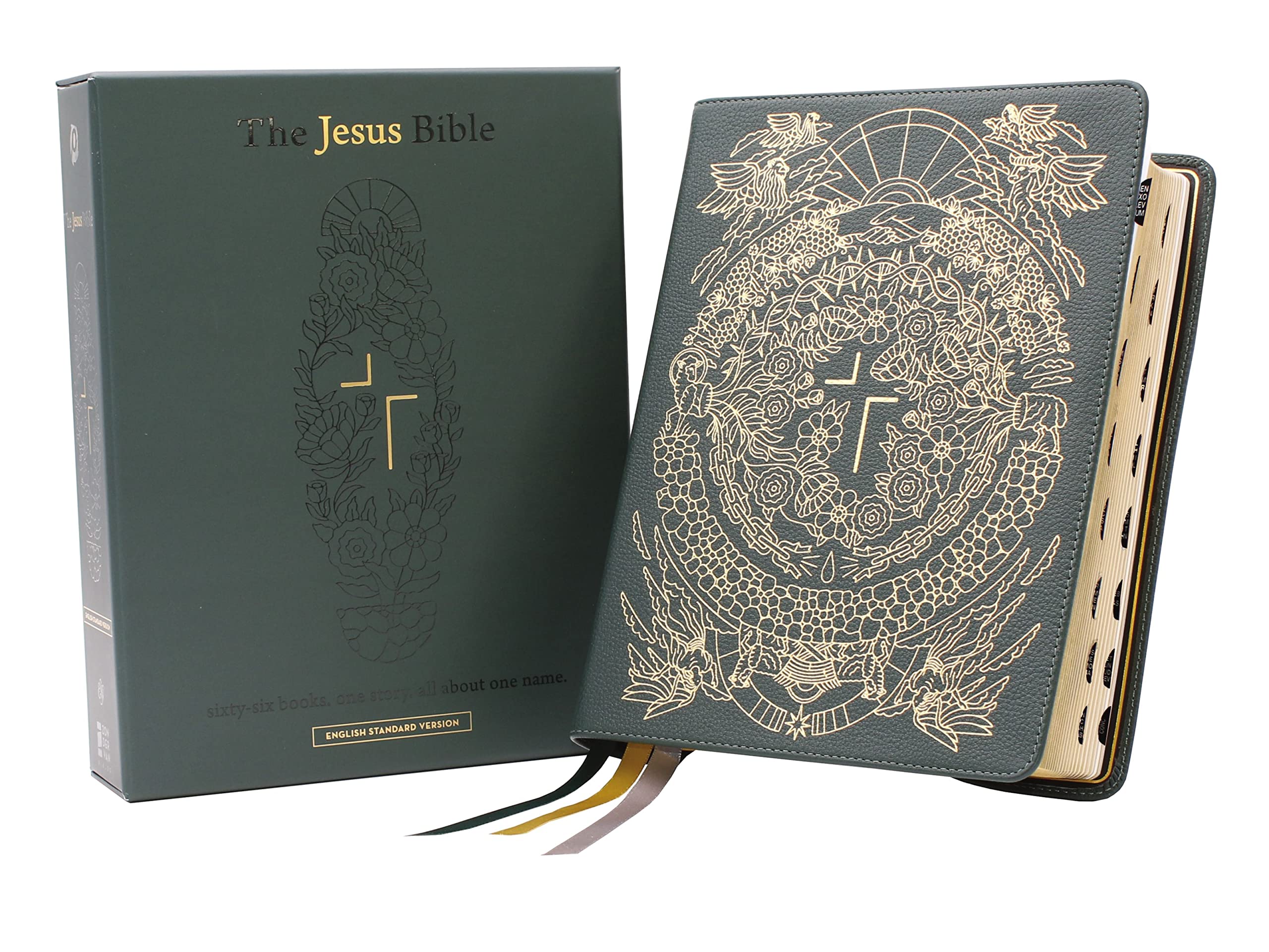 The Jesus Bible Artist Edition, ESV, Genuine Leather, Calfskin, Green, Limited Edition, Thumb Indexed: English Standard Version, Green, Genuine Leather, Calfskin